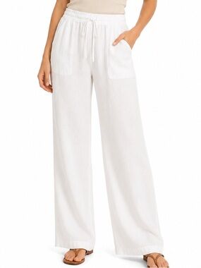 Joe Fresh White Wide-Leg Drawstring Linen-Blend Pants